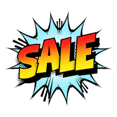 Sound effect bubble with word ‘Sale’ in retro halftone comic book style 