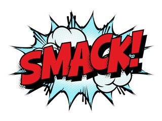 Sound effect bubble with onomatopoeia ‘Smack!’ in retro halftone comic book style 