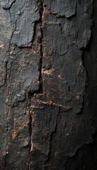 Close-up of charred tree bark, revealing the intricate texture and dark, burnt patterns.