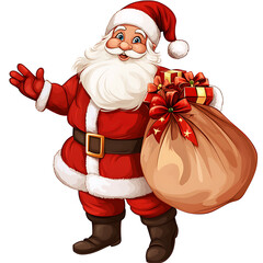 Vector illustration of Cartoon santa claus with a sack of gifts
