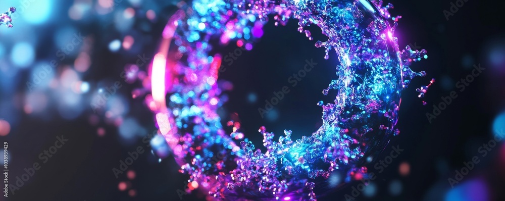 Poster a vibrant abstract splash of colors forms a circular pattern, showcasing intricate details and lumin
