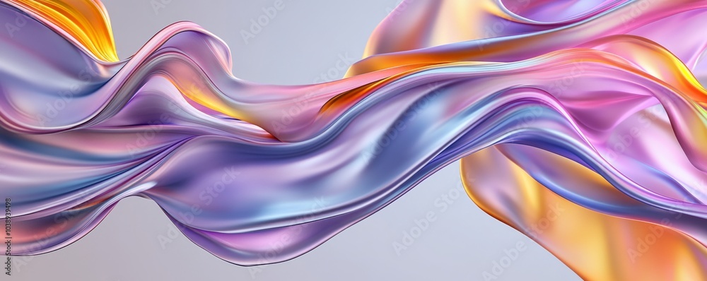 Poster a vibrant abstract wave of flowing fabric showcasing a blend of pastel colors, creating a soft and d