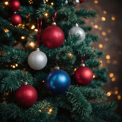 Fototapeta premium Joyful ornaments add charm to the Christmas tree
