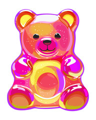 Colorful gummy bear. Jelly bear fruit gummy. Vector isolated illustration