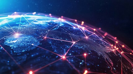 Obraz premium Earth Globe Connected by Red Lines and Glowing Nodes