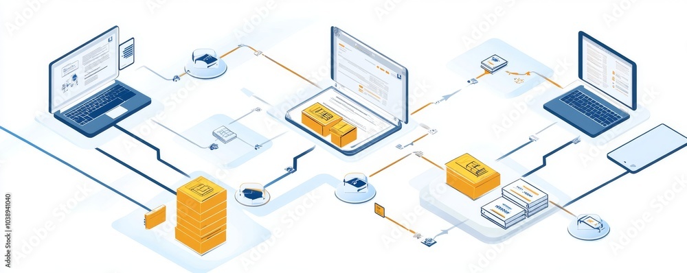 Poster abstract illustration of data transfer between devices, showcasing modern technology and digital con
