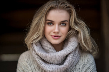 Fototapeta premium young smiling woman with wavy blonde hair and striking eyes