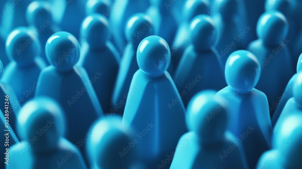 Poster abstract representation of community with blue figures symbolizing connection, unity, and teamwork i