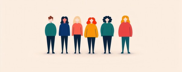 Inclusive global group standing for non-discrimination and humanity, flat design illustration