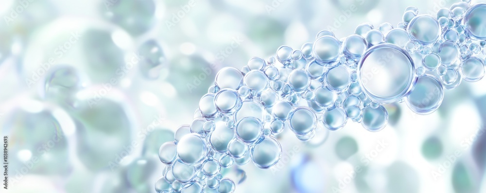 Poster close-up view of transparent water bubbles floating gracefully, creating an elegant and serene atmos