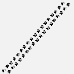 dog tracks on a white background, vector illustration.  drawing of dog paw prints. abstract one line drawing of dog paw prints.