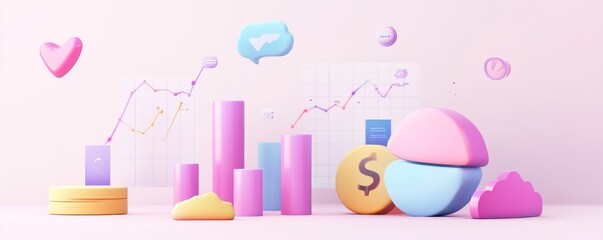 Colorful 3D infographic design showcasing financial growth and digital communication, ideal for business and marketing visuals.