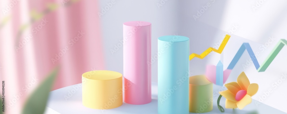 Poster colorful geometric shapes on a table represent data visualization and growth. ideal for business and