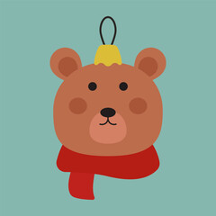 Cute Christmas animals with hats and scarves. Flat Illustration
