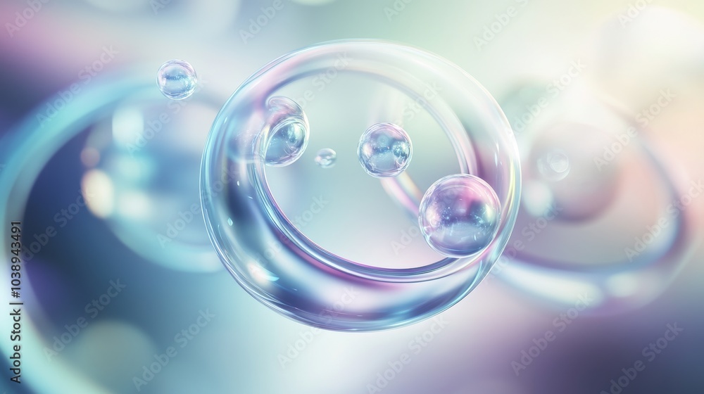 Poster colorful soap bubbles floating gracefully with a soft background, capturing the essence of lightness