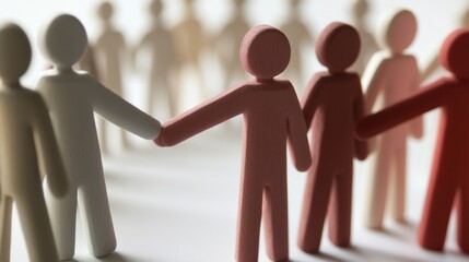 Concept of teamwork and collaboration with colorful figures joining hands, symbolizing unity and connection in a creative way.