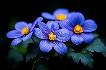 Aubrieta blooming in a dark, gothic garden, with its purple flowers illuminated by the faint glow of moonlight