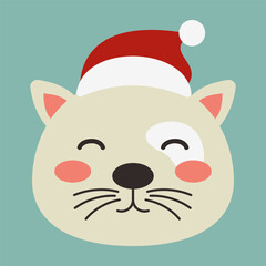 Cute Christmas animals with hats and scarves. Flat Illustration