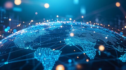 Fototapeta premium Digital Globe with Interconnected Network of Bright Blue Lights