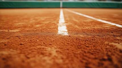 A tennis court with a focus on the clay surface, outdoor setting with natural lighting, Classic style
