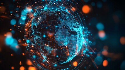 Obraz premium A digital globe with glowing lines and a dark background