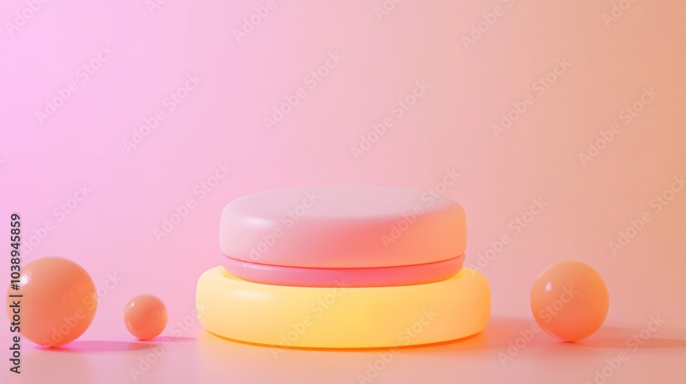 Poster minimalistic composition of pastel-colored round objects on a gradient background, perfect for moder