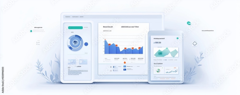 Poster modern digital interface showcasing analytics, charts, and data visualization for business insights 