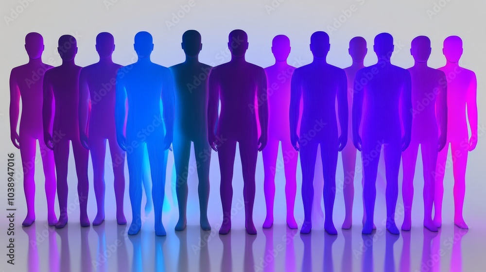 Poster silhouettes of people in vibrant colors, creating a dynamic and artistic group scene suitable for va