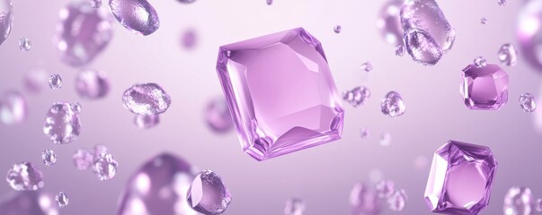 Stunning collection of floating purple gems against a soft background, showcasing elegance and beauty in a vibrant scene.