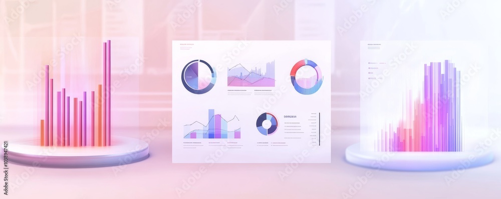 Poster stylish data visualization graphic showcasing vibrant bar and pie charts in a modern digital interfa