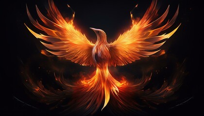 Fototapeta premium A bird of fire with spread wings