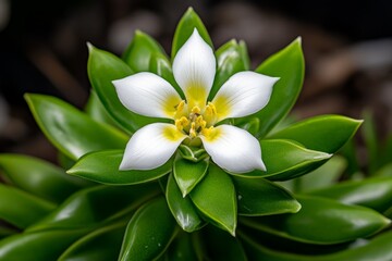 Obraz premium Iberis flower represented in simple white lines and shapes, with its delicate petals standing out on a pale background