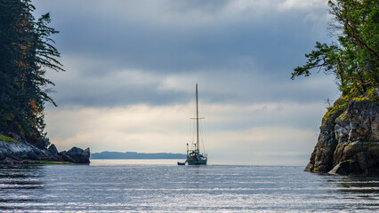 Sailboat Exiting the Gorge, Cortes Island