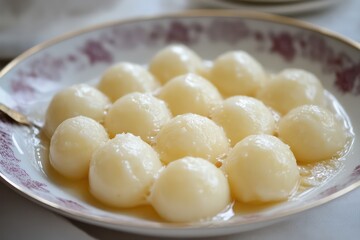 A plate of mouthwatering rasgulla, a Diwali dessert.