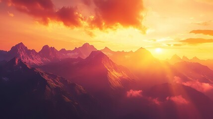 Fototapeta premium Stunning sunset over majestic mountains with vibrant colors and clouds