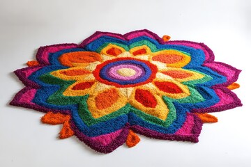 A rangoli design created with colored rice. 