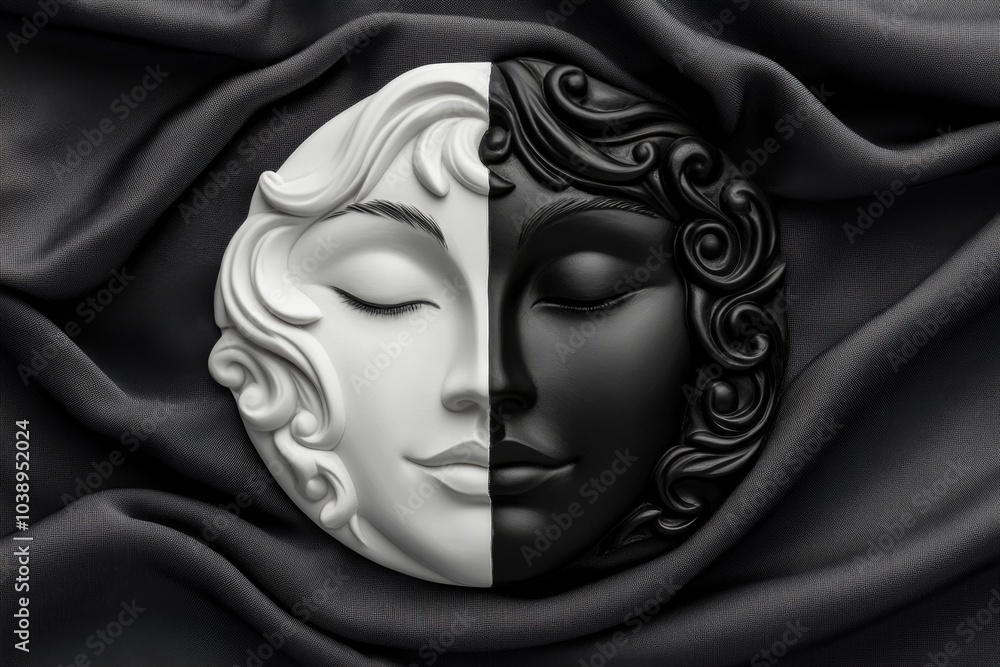 Poster outline of a face, half in darkness and half in light, symbolizing duality in subjective experience