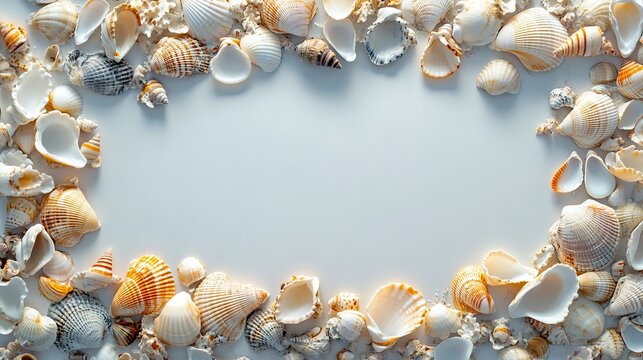 A frame made of shells on a white background