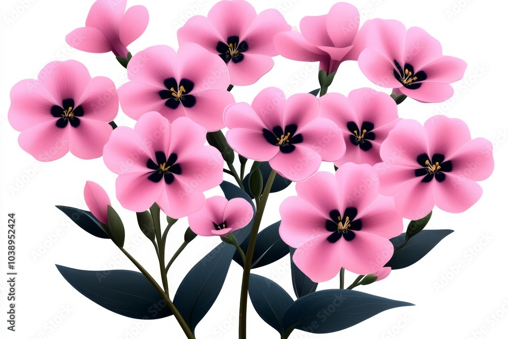 Poster phlox bloom in minimalist design, with its soft pink petals drawn in clean, simple lines on a flat b