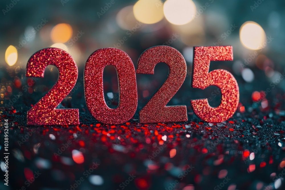 Aufkleber new year s eve celebration scene with sparkling red numbers on a festive background the scene is fil