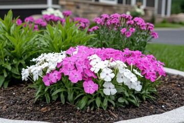 Phlox plants thriving in a flowerbed, their white and pink flowers forming a beautiful, soft cluster of blooms