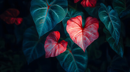 A Stunning Close-Up View of Colorful Caladium Leaves Highlighting Nature's Beauty and Intricacies