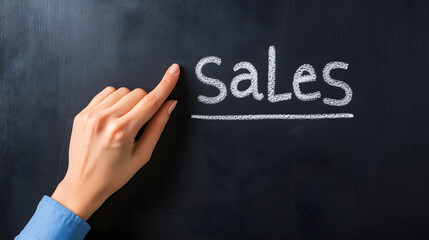 Hand Drawing ‘Sales’ on Chalkboard: Creative Representation of Business Growth and Marketing Strategy.