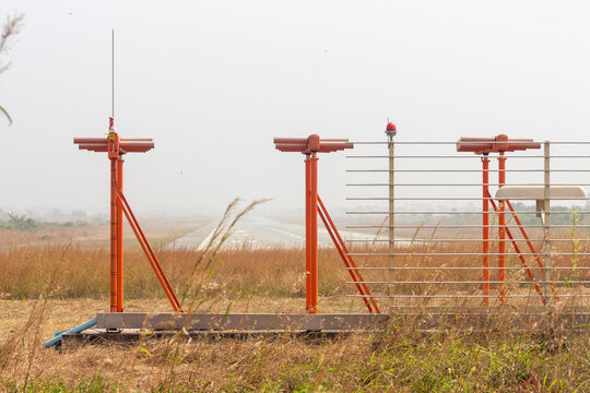 Instrument Landing System (ILS) on a Foggy Airport Runway
