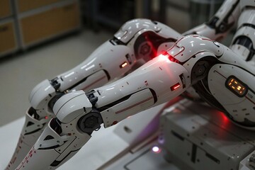 Close-up Of Humanoid Robot Having Laser Treatment At Beauty Clinic On Thigh