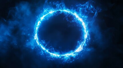 Glowing blue neon circle. Dark background