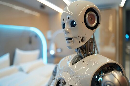 Humanoid Robot Disturbed By The Snores Of Husband In The Bedroom