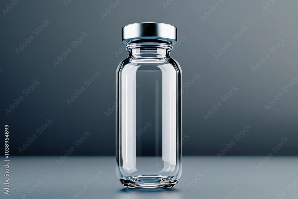 Poster single vaccine vial in minimalist style, with a neutral background and clean, simple labels