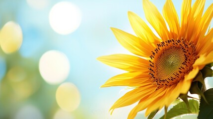 Obraz premium A sharp image of a sunflower's center with a fuzzy sun in the background and a clear blue sky