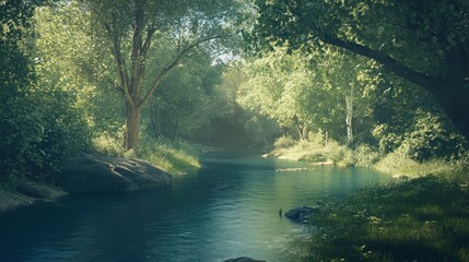 Obraz premium Serene River Through A Lush Forest